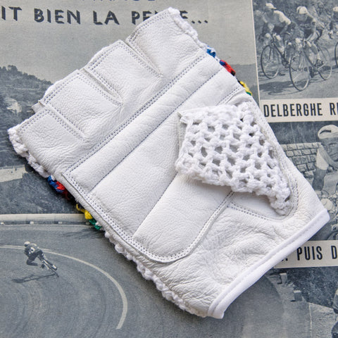 World Champion White Leather Cycling Gloves